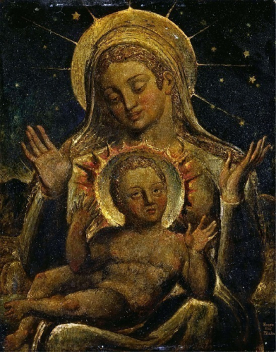 A painting of the virgin Mary and her child Jesus by William Blake.